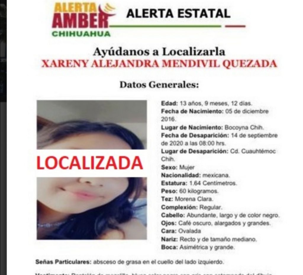 Localizan a adolescente desaparecida en Cuauhtémoc