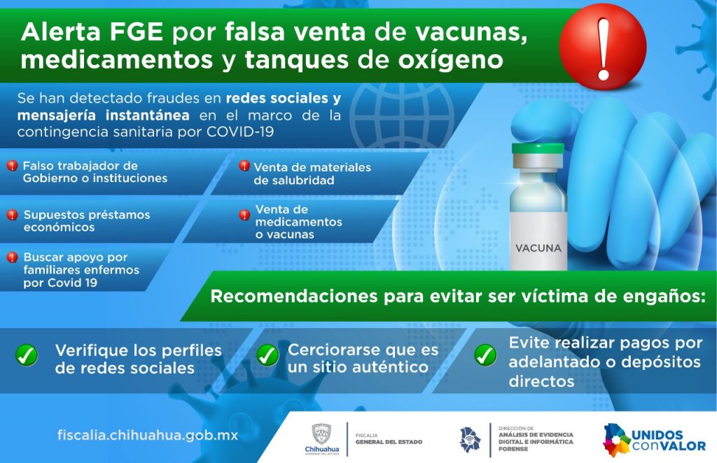 Previene FGE fraudes por falsa venta de equipo médico y vacunas por COVID 19