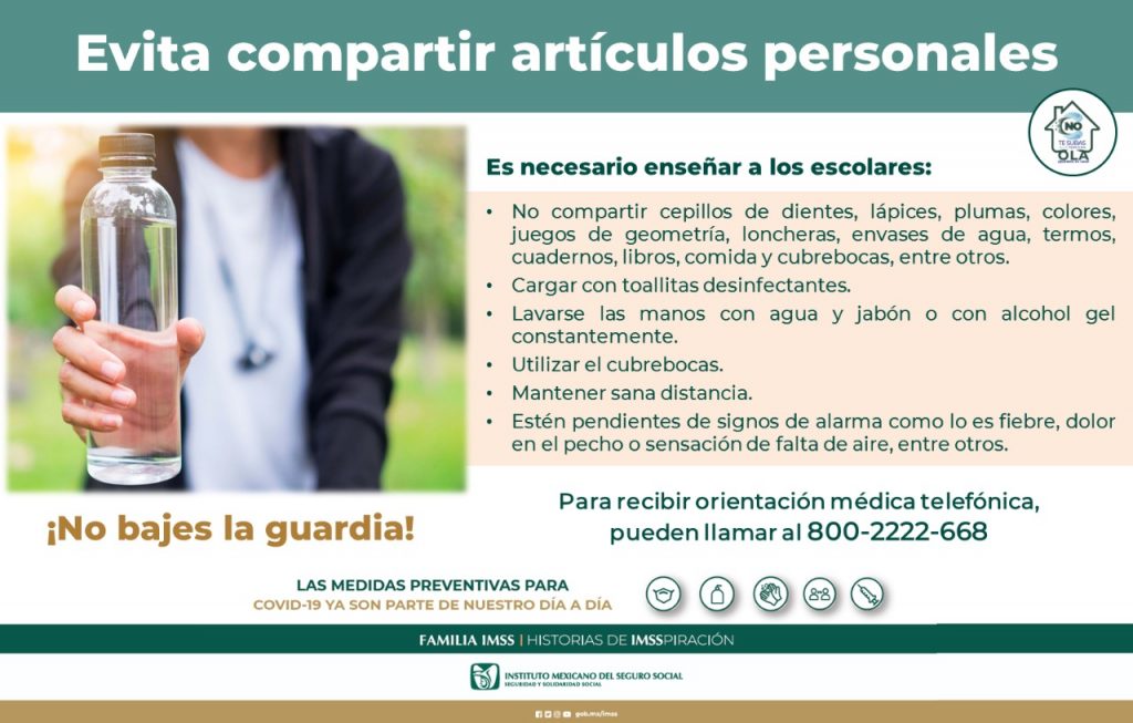 Recomienda IMSS Chihuahua no compartir artículos personales en clases para evitar COVID-19