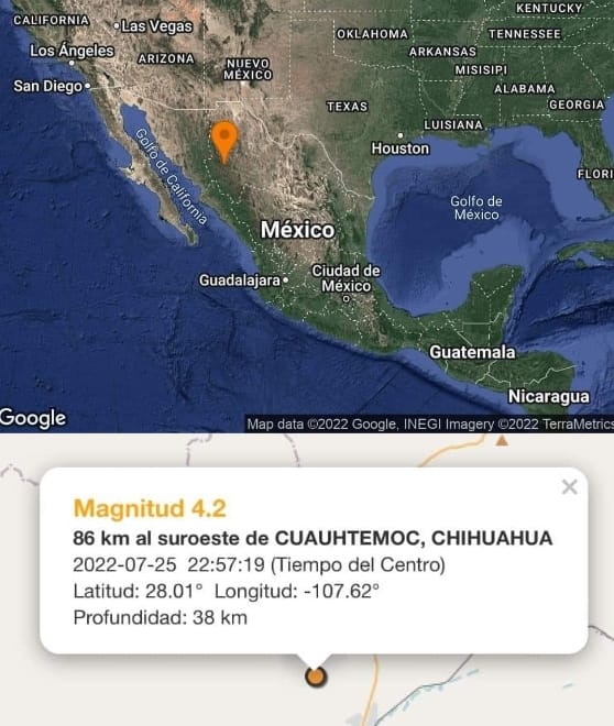 Vuelve a temblar en San Juanito y Creel; 4.2 grados