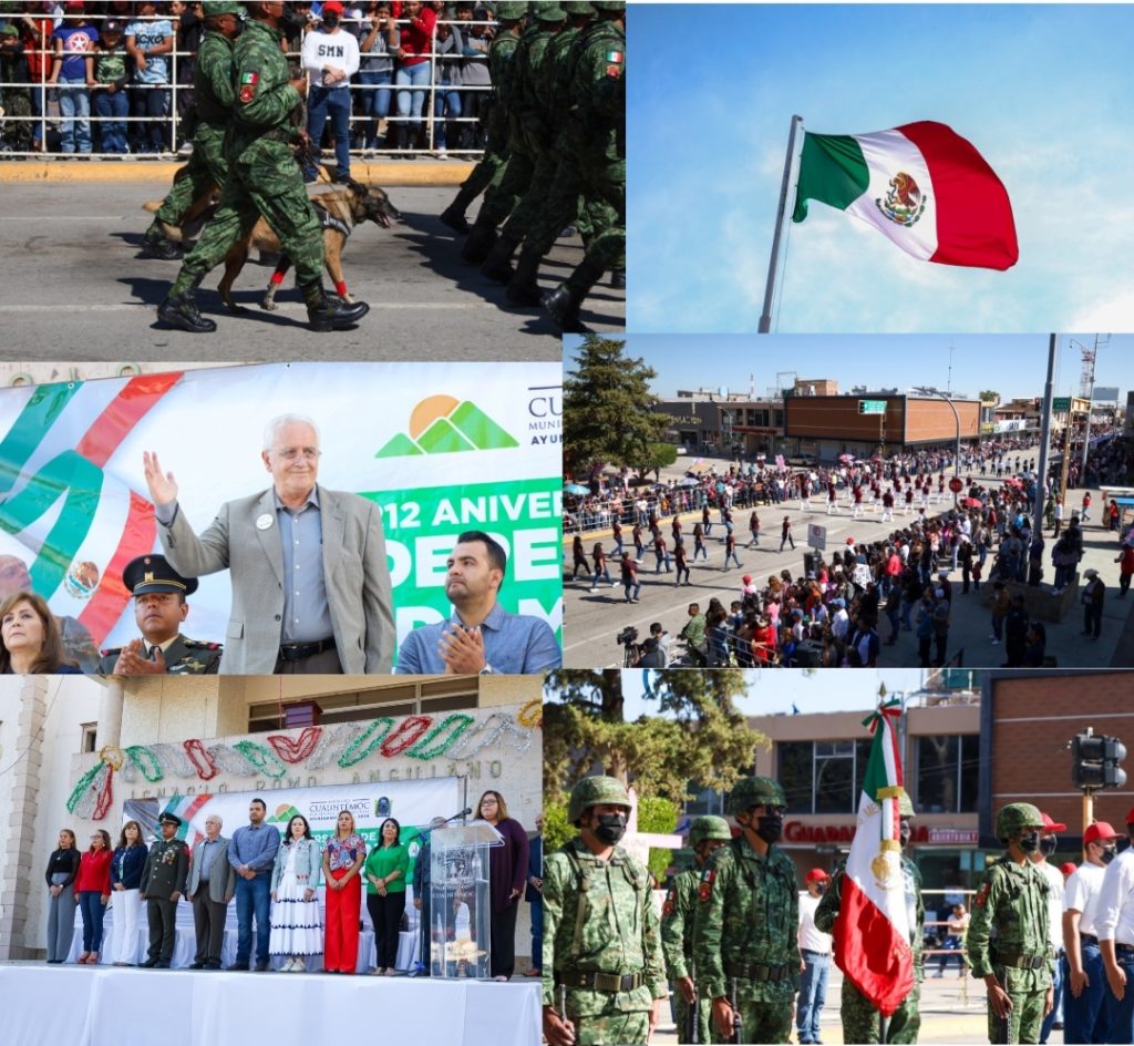 Desfilan estudiantes, militares, policías, bomberos y paramédicos en Cuauhtémoc