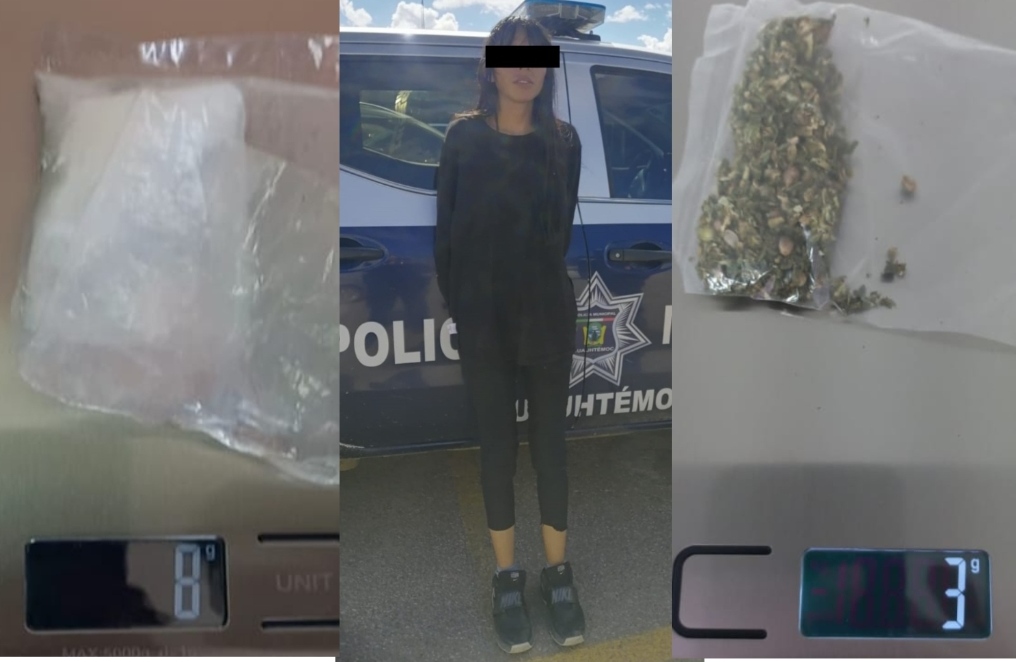 Detienen a mujer en posesión de cristal y marihuana; la acompañaban sus dos hijos de 8 y 4 años de edad