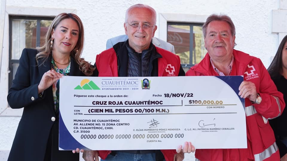 Dona Municipio de Cuauhtémoc cien mil pesos a la Cruz Roja