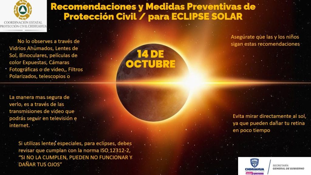 Emiten recomendaciones y medidas ante eclipse de 14 de octubre