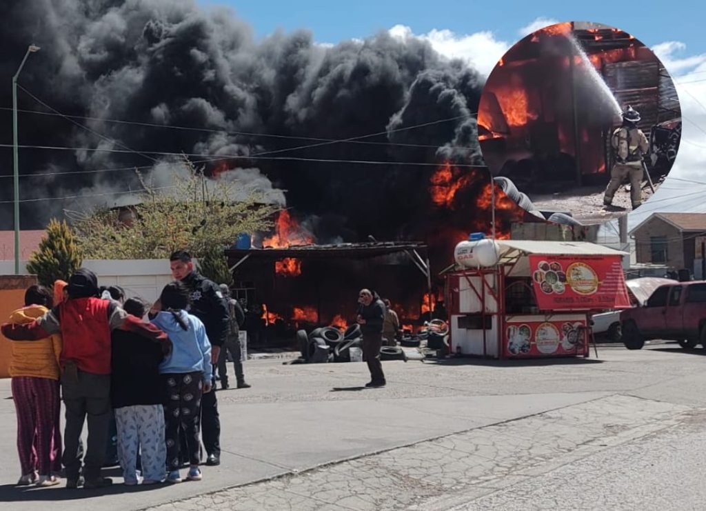 Voraz incendio consume taller de desponchado