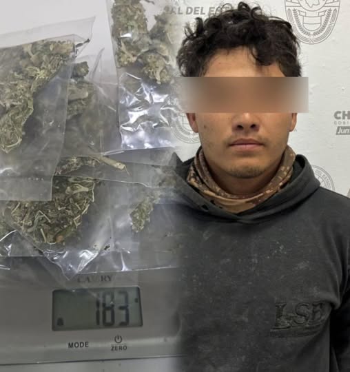 Detienen a hombre en posesión de mariguana en la zona centro de Cuauhtémoc